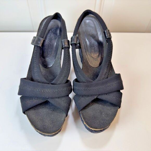 Donald J. Pliner Black Bowie Straw Wedge Sandals Shoes Women's Size 7.5M - Picture 2 of 9